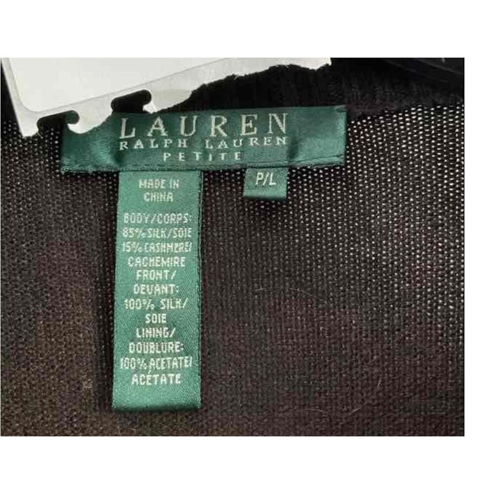 Lauren Ralph Lauren Silk Cashmere Zip Cardigan Brown PL Equestrian Scarf Print - Picture 2 of 3
